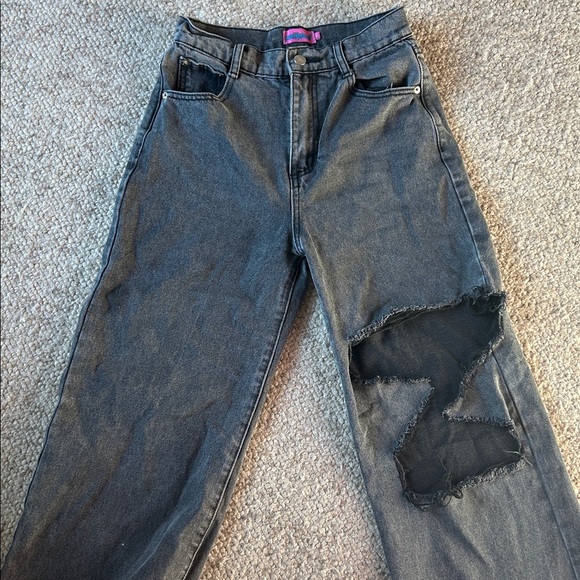 Edikted High-Rise Black Distressed Wide-Leg Jeans - Picture 2 of 6
